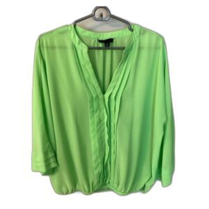 WILLI SMITH SIZE LARGE BRIGHT APPLE LIME GREEN SEMI SHEER PULLOVER BLOUSE